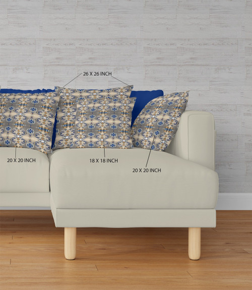 18" X 18" Brown And Blue Broadcloth Floral Throw Pillow