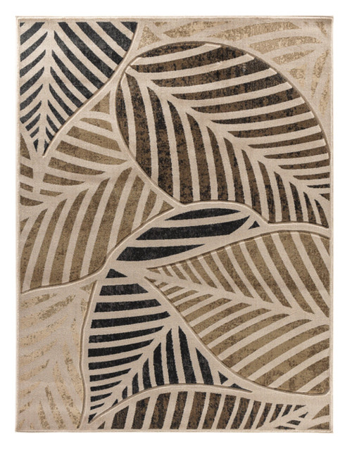 3'8" x 5'6" Beige Leaf Hand-Carved Soft Rug