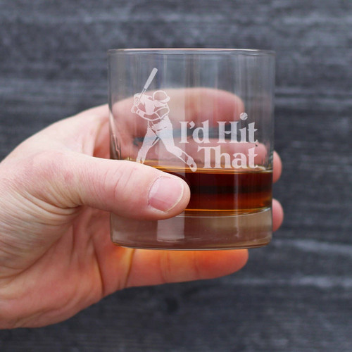 Hit That Baseball Whiskey Rocks Glass - Baseball Gifts