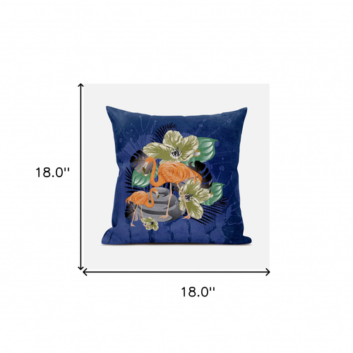 18x18 Green Black Blue Bird Blown Seam Broadcloth Animal Print Throw Pillow