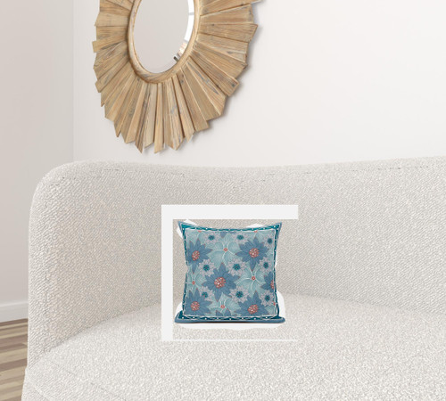 16x16 Blue Red Green Blown Seam Broadcloth Floral Throw Pillow