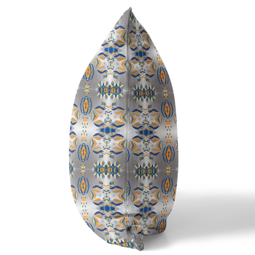 18" X 18" Gray And Orange Broadcloth Floral Throw Pillow