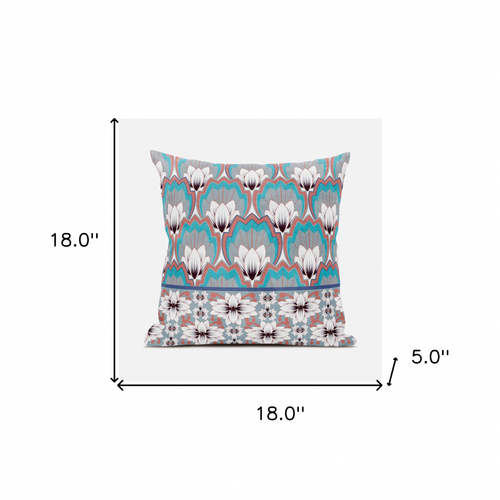 18x18 Mint Gray Orange Blown Seam Broadcloth Floral Throw Pillow