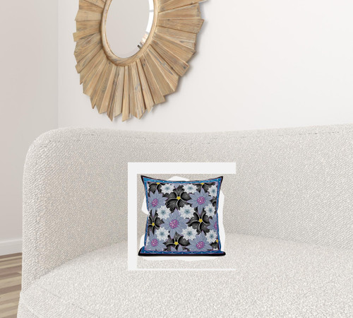 16x16 Gray Black Pink Blown Seam Broadcloth Floral Throw Pillow