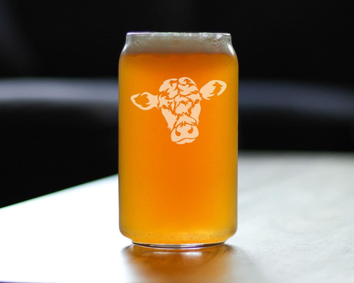 Cow Face Beer Can Pint Glass - Cow Farmhouse Gifts and Decor