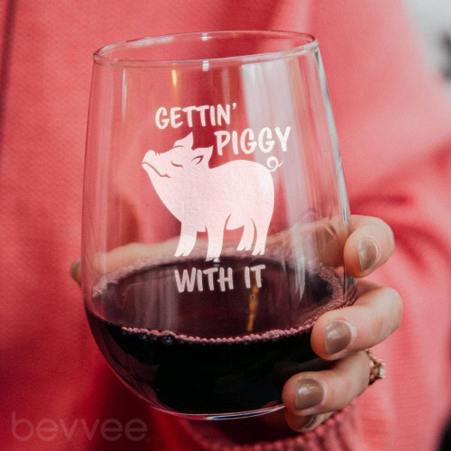 Gettin Piggy Stemless Wine Glass - Pig Gifts and Decor