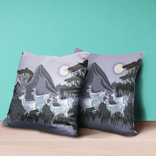 18x18 White Muted Purple Deer Blown Seam Broadcloth Animal Print Throw Pillow