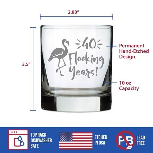 Flocking 40 Whiskey Rocks Glass - 40th Anniversary Gifts