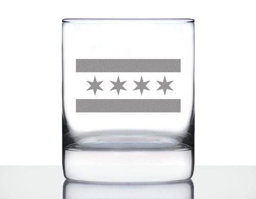 Chicago Flag Whiskey Rocks Glass - Chicago Gifts and Decor