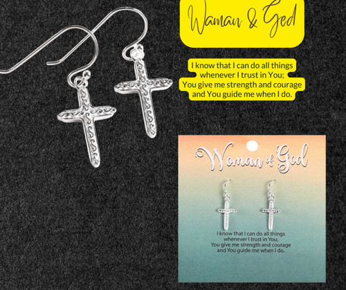 Earrings Scroll Cross Silver-Plated