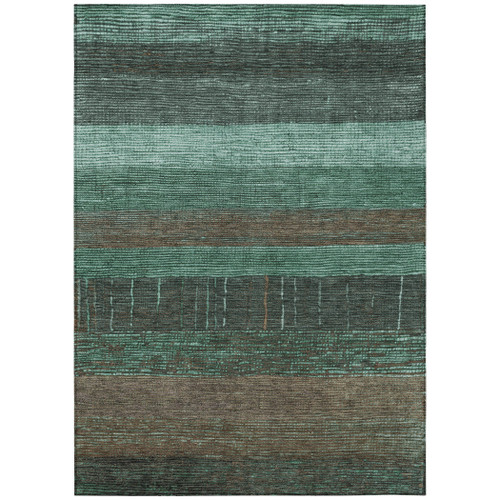 Teal Striped Washable Indoor Outdoor Area Rug