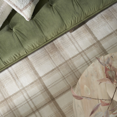 2' X 4' Beige and Ivory Plaid Power Loom Area Rug