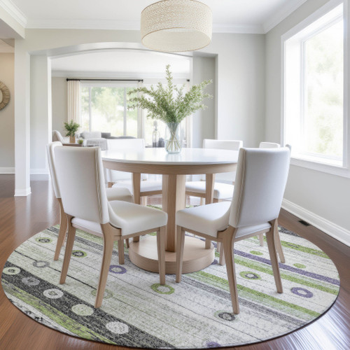 Round Striped Washable Indoor Outdoor Area Rug