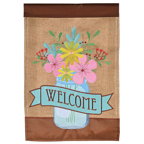 Flag Jar Of Flowers Welcome 13x18