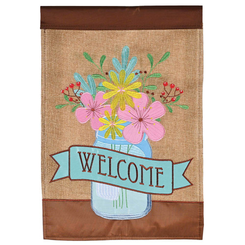 Flag Jar Of Flowers Welcome 13x18
