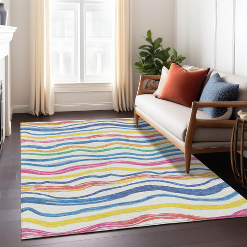 Striped Washable Indoor Outdoor Area Rug