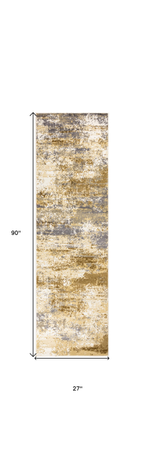8' Runner Beige and Blue Abstract Power Loom Runner Rug