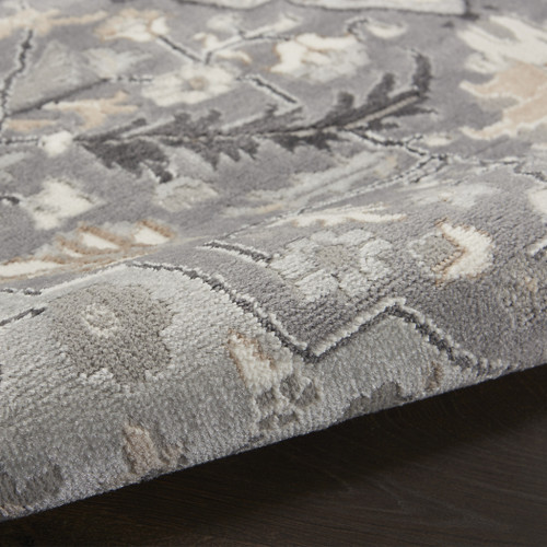 4' X 6' Gray and Black Floral Medallion Non Skid Area Rug