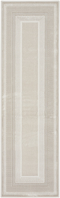 8' Gray and Ivory Geometric Non Skid Runner Rug