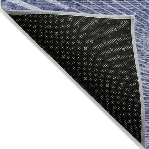 8' Round Navy Blue Round Abstract Washable Non Skid Indoor Outdoor Area Rug