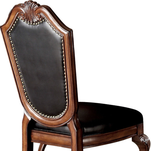 Set of Two Upholstered Faux Leather And Solid Wood Dining Side Chairs