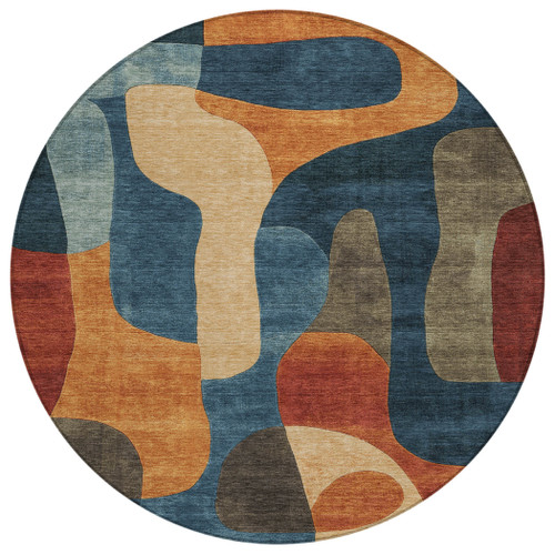 Round Abstract Washable Indoor Outdoor Area Rug