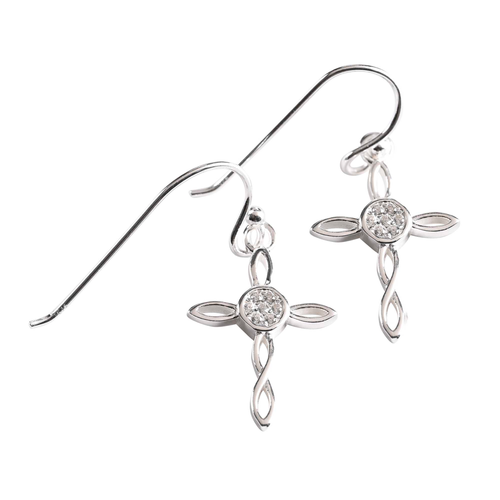Earrings Open Ribbon Cross Silver-Plated