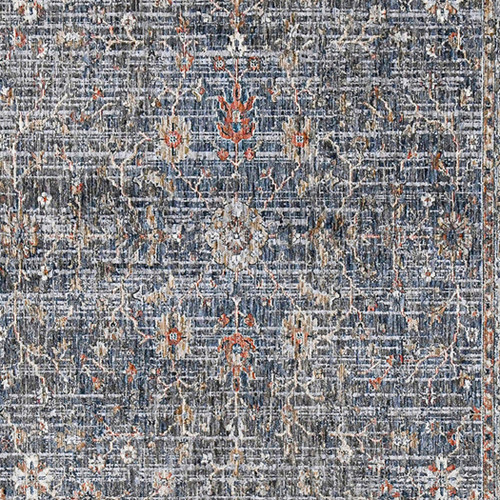 8' Ivory Charcoal And Brick Red Oriental Runner Rug