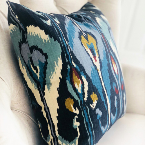 Plutus Deep Sanctuary Blue and Gray Luxury Throw Pillow