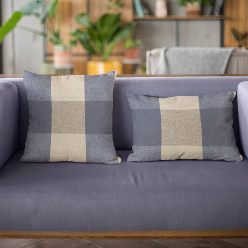 Plutus Blue Squares Plaid Luxury Throw Pillow