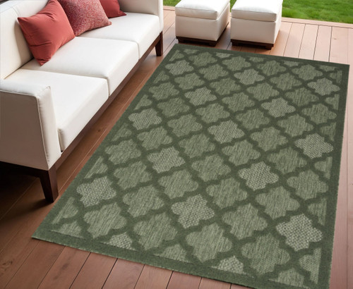 4' X 6' Dark Green And Light Green Trellis Indoor Outdoor Area Rug