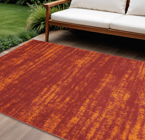 8' X 10' Red And Orange Abstract Indoor Outdoor Area Rug