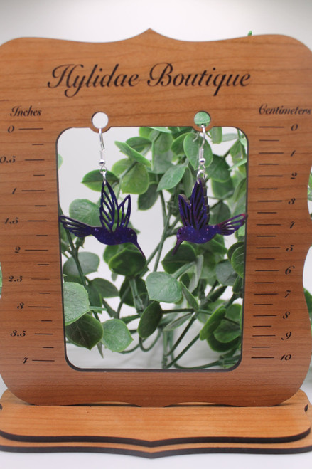 Galaxy Hummingbirds Wood Dangle Earrings
