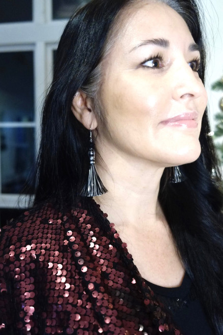Christmas- New Years Eve Silver Tinsel Earrings