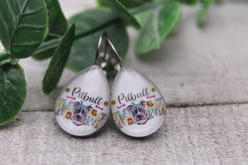 Pitbull Mom || Glass Teardrop French Lever Earrings