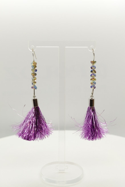 Christmas- Metallic Lavender Tinsel Tassel Earrings