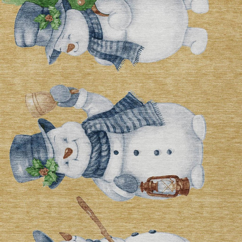3' X 5' Gold Denim Blue And Ivory Snowmen Washable Indoor Outdoor Area Rug