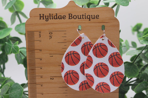 Basketball || Teardrop Faux Leather Earrings || Hypoallergenic