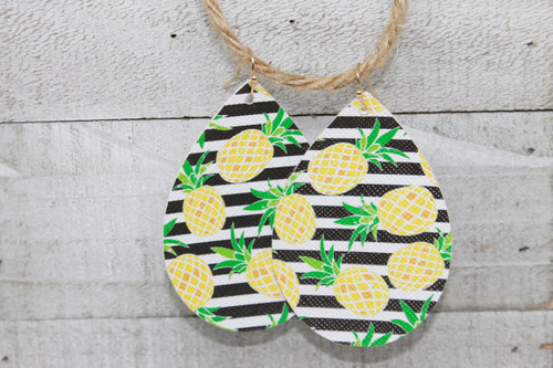 Pineapples on Stripes Teardrop Faux Leather Earrings