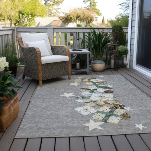 3' X 5' Gray Beige Ivory And Taupe Presents Washable Indoor Outdoor Area Rug
