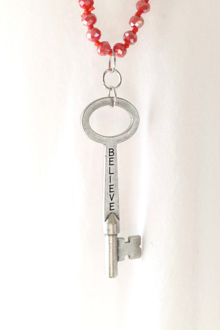 Christmas- Red Multi-Layer Necklace with "Believe" Key Pendant