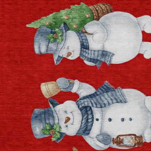 10' X 14' Red Denim Blue And Ivory Snowmen Washable Indoor Outdoor Area Rug