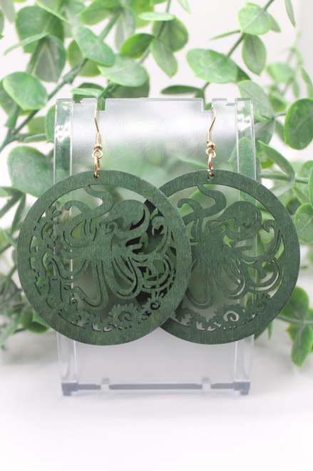 Octopus || Wood Dangle Earrings || Hypoallergenic