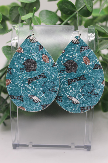 Eagles Football || Teardrop Faux Leather Earrings || Hypoallergenic