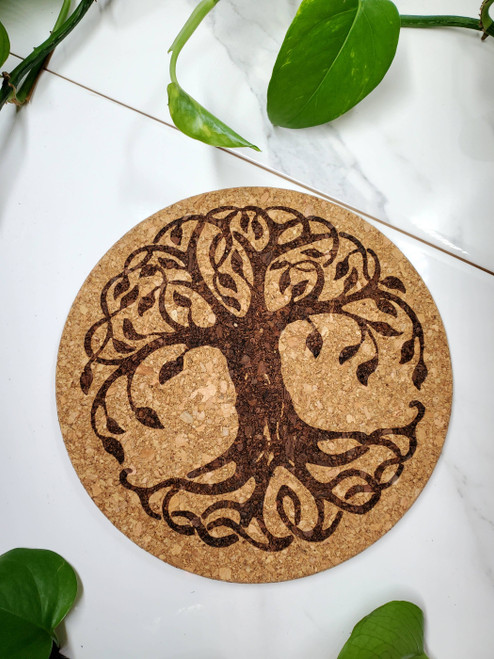 Tree Of Life Engraved Cork Trivet - 7"