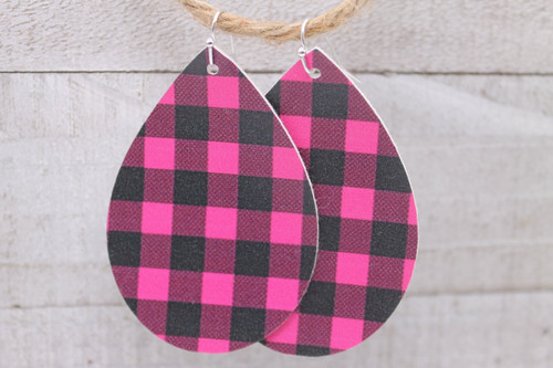 Plaid Teardrop Faux Leather Earrings