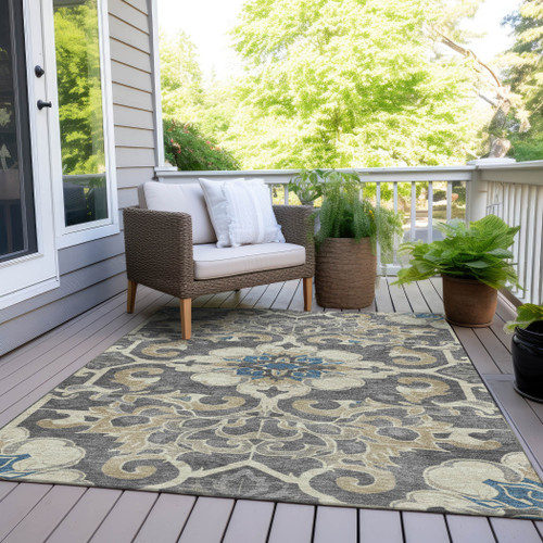Damask Washable Indoor Outdoor Area Rug