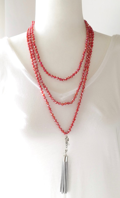 Christmas- Red Multi-Layer "Believe" Tassel Necklace