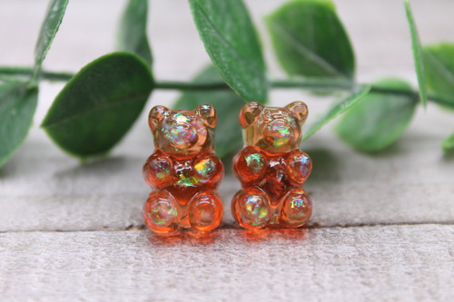 Iridescent Dark Coral Gummy Bears || Stud Earrings || Hypoallergenic