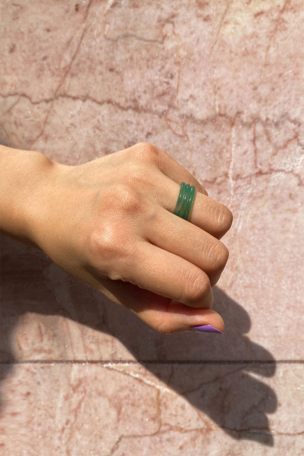 Forest jade stone skinny stacking rings